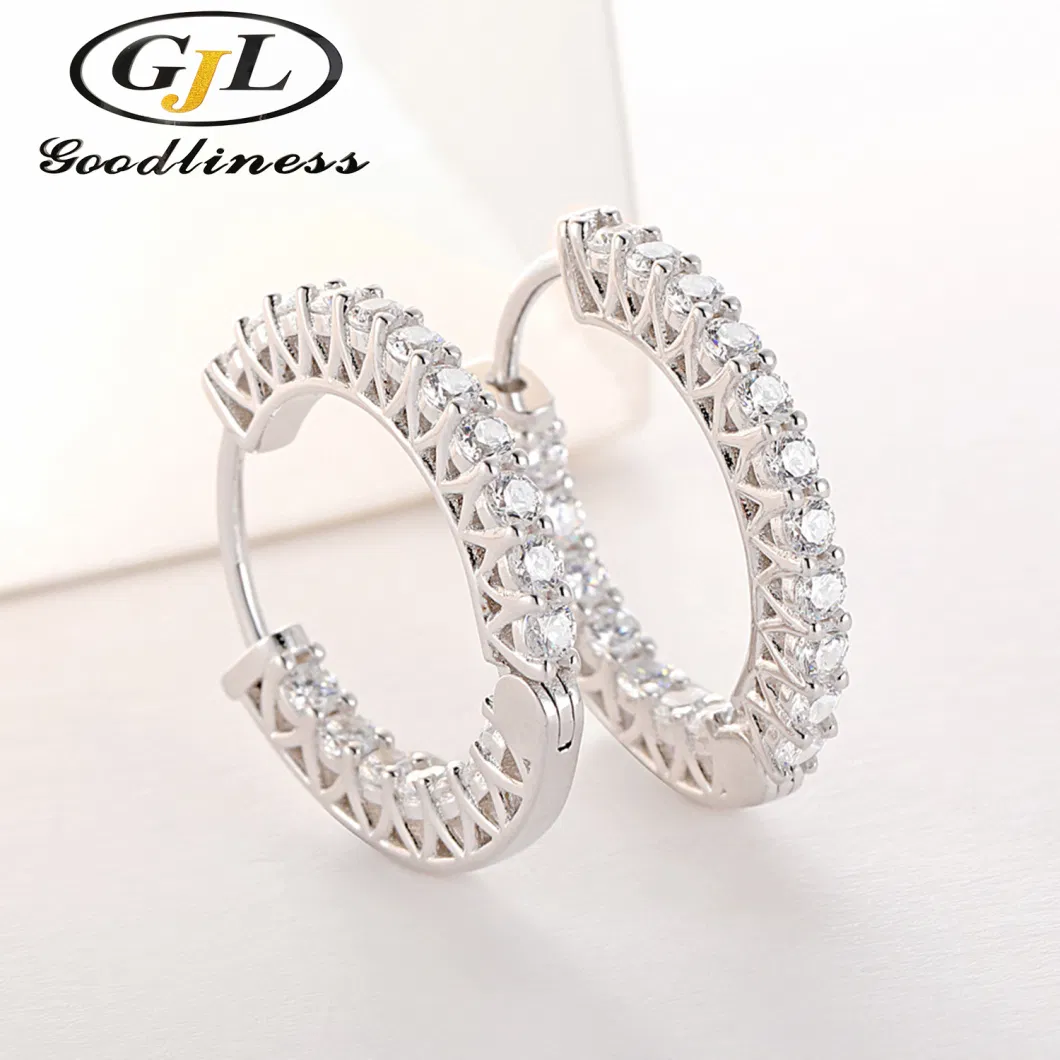 Classic Rose Gold Filled Wedding Bridal Diamond Hoop Women Earrings