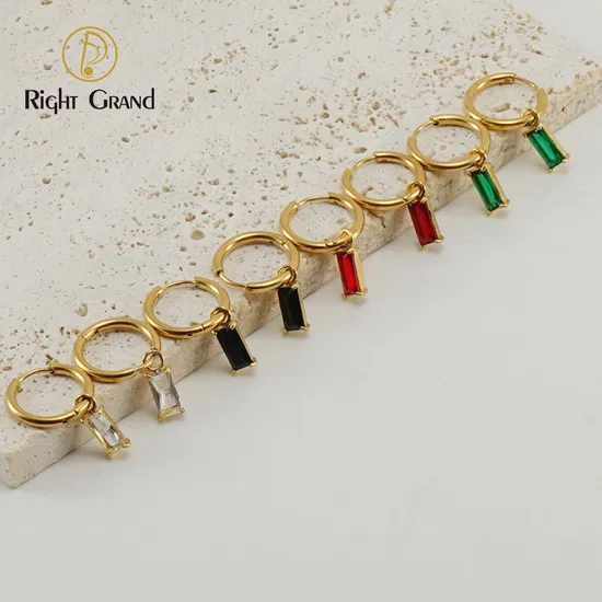 Waterproof Stainless Steel 18K Goldhuggie Hoop Cubic Zirconia Dangle Stud Earring