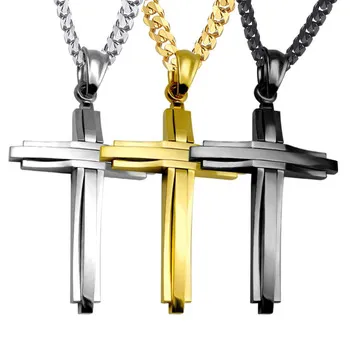 Cross Pendant Stainless Steel Men′s Chain Necklace