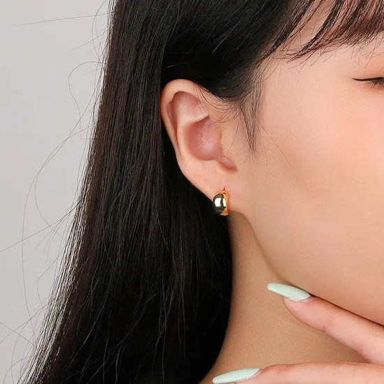 Minimalism Vintage Chunky Stud Silver 925 Sterling Gold Plated Hoop Earrings