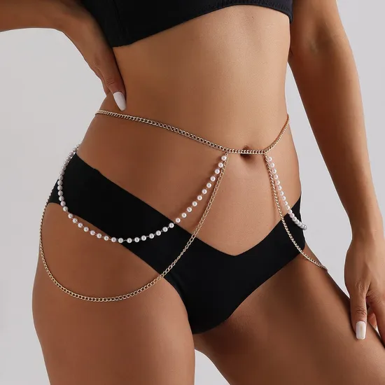 New Metal Aluminum Chain Imitation Pearl Beaded Leisure Body Chain