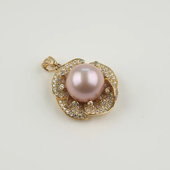 Freshwater Pearl Gold Plated Zircon Flower Pendant Necklace