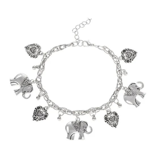 Fashion Vintage Carved Elephant Peach Heart Sea Star Love Shell Star Moon Anklet Chain Body Chain