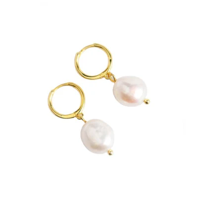 925 Sterling Silver Jewelry Irregular Pearl Huggie Hoop Dangle Drop Earrings F218