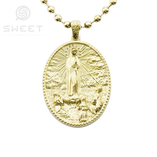 Religious Mary Virgin Lady Gold Stainless Steel Necklace Pendant for Women Men