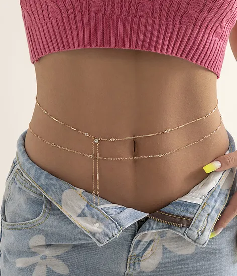 Beach Minimalist Style Imitation Pearl Corn Grain Waist Decoration Body Chain