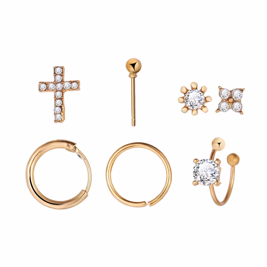 Cross 7 PCS Stud Earrings Set Star Hoop Crystal Tiny Cuff Earrings