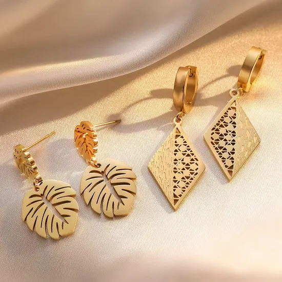 Fashion CZ Jewelry Leaves Dangle Drop Stainless Steel Earrings Leaf Tassel Web Earring Collection