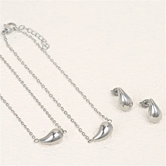 Fashion Stainless Steel Premium Drop Electroplated Earring Bracelet Necklace 3PCS/Set Gold Silver Solid Drop Pendant Necklace Jewelry Set