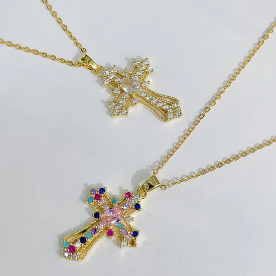 Wholesale Copper Inlaid Zircon Christian Cross Pendants for Necklaces & Bracelets DIY 