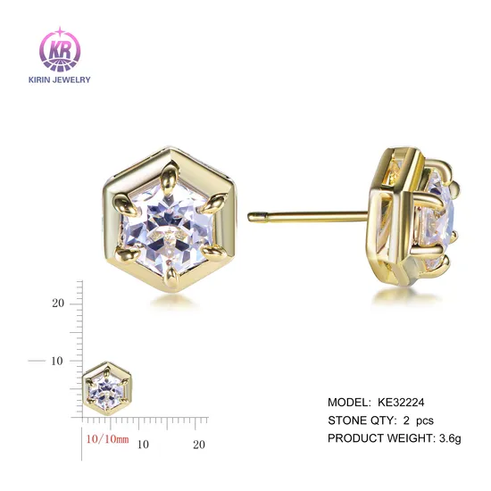 Trendy Design Korean Style 18K Solid Gold Plated Stud Earrings Small Gold Hoop Silver Diamond Earrings 