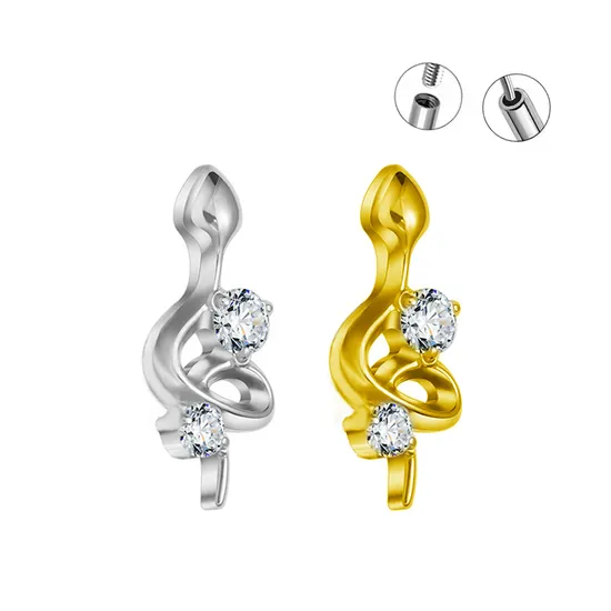Wholesale Piercing Jewelry Titanium Snake with 2 Round CZ Hoop Helix Earring Lip Ring Labret Stud 