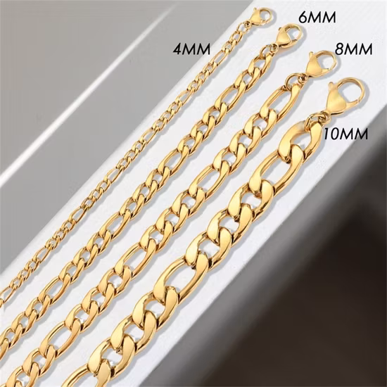 18K Gold Jewelry Fashion Stainless Steel Figaro Chain Bracelets