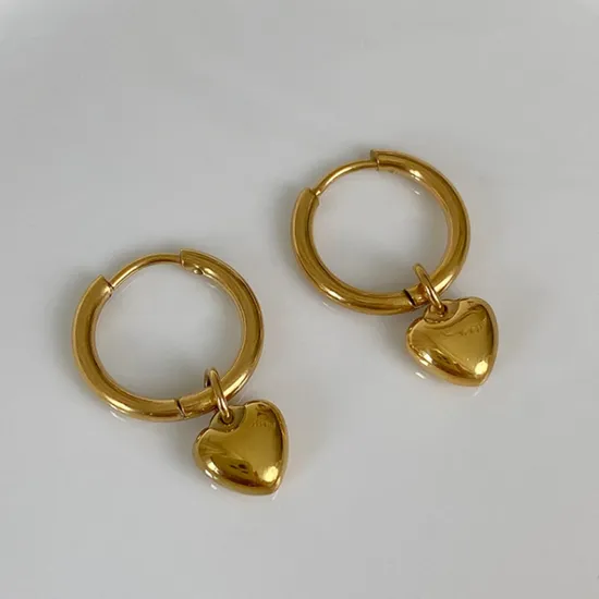 Anti Tarnish Women Fashion Jewelry stainless Steel Heart Dangle Drop Huggie Earrings 