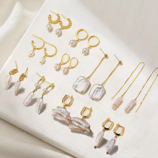 Peishang 14K Gold Pearl Hoop Earrings Sterling Silver Jewelry Joyas De Plata Natural Baroque Freshwater Pearls Earrings 