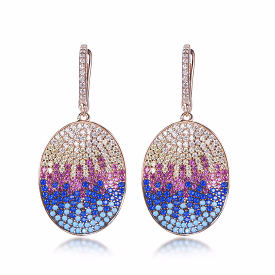 Pave Colorful Gemstone 925 Sterling Silver Earrings Drop Hoop Huggie Earrings for Women Rose Gold Earrings