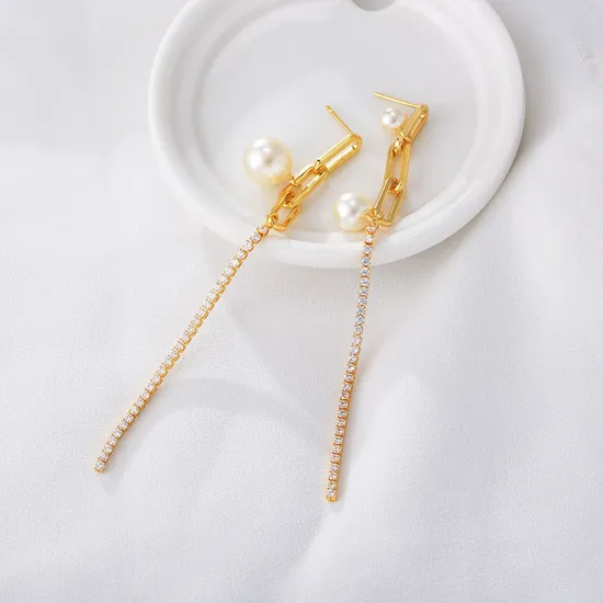 Minimalist Chain Beads Long Tassel Stud Brass 18K Gold Plated Drop Earrings for Women 