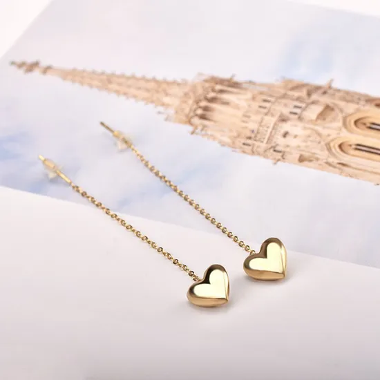 Stainless Steel Heart Dangle Drop Earrings Women Gold Plated Chain Long Tassel Cute Earrings Fashion Lover Gifts Jewelry 