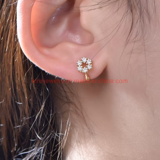 Trendy Design Korean Style 18K Solid Gold Plated Stud Earrings Small Gold Hoop Silver Diamond Earrings
