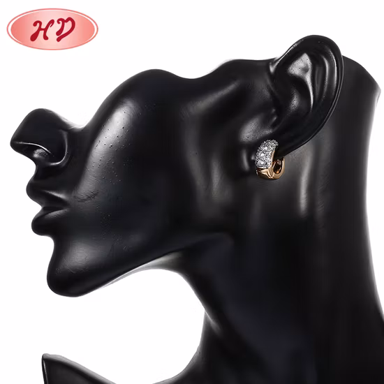 Fashion Simple Style 18K Gold Silver Alloy Jewelry Hoop Stud Drop CZ Huggie Earrings for Women