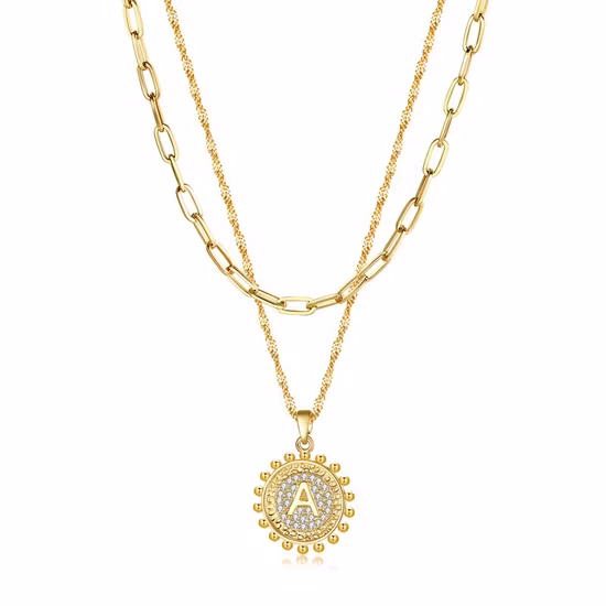 Dainty Layered Initial Necklaces for Women 14K Gold Plated Paperclip Chain Necklace Simple Cute Hexagon Letter Pendant Initial Choker Necklace