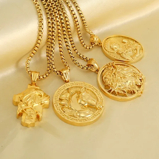 24K Gold Necklace Women′s Engraved Pendant Fashion Jewelry New Jewelry Manufacturer Direct Original Design Cross Necklace 