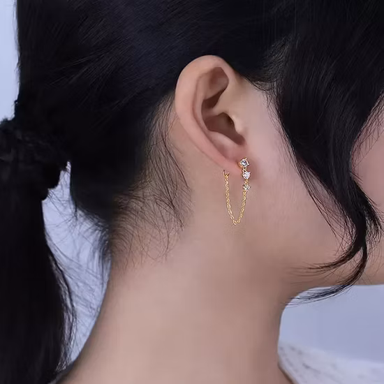 Trendy 925 Sterling Silver CZ Jewelry Drop Earrings with Tassel Chain for Women
