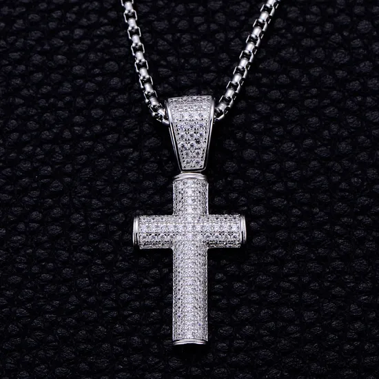 925 Sterling Micro Pave Moissanite Necklace Hip Hop Iced out Cross Pendant 