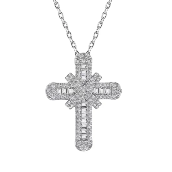925 Sterling Silver Fashion Jewelry Cross Pendant Necklace with Sparkling Zirconia Design High Quality and Luxury Suitable for Both Men and Women 