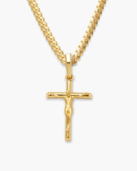Crucifix Cross Necklace 18K Gold Plated Cross Pendant with for Men Women 