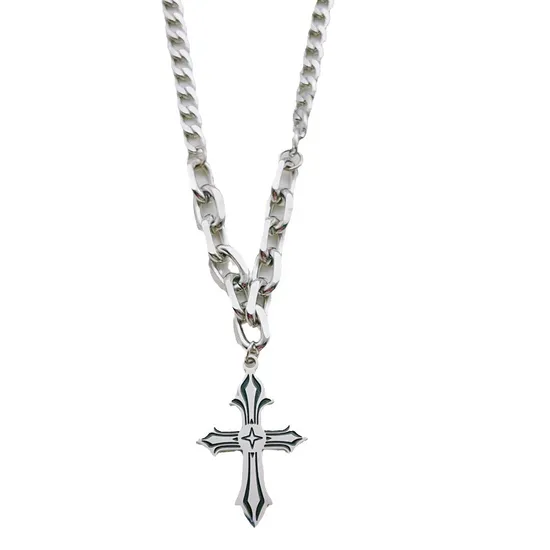 Cross Necklace Charm Plated Silver Prayer Choker Cross Pendant Necklaces for Men Jewelry Gift Custom OEM Stainless Steel 