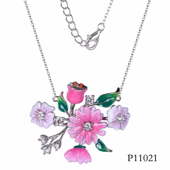 Fashion New Style 925 Silver Jewellry Enamel Flower Pendant Necklace