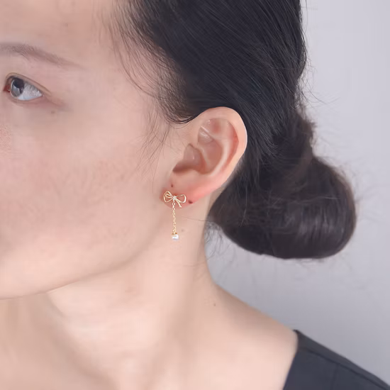 New Design Gold Plated 925 Sterling Silver Bow Knot Tassel Chain Pearl Drop Earring