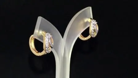 Fashion Design 18K Gold Plated Alloy Silver Stud Drop Hoop Huggie CZ Earrings with Crystal for Women 
