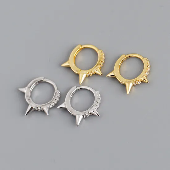 Punk Style Unisex S925 Sterling Silver Gold Color Strike Hoop Earrings 
