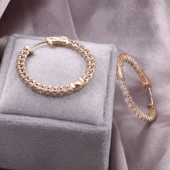 Custom Large Gold Hoop Earrings Vvs Moissanite 14K Yellow Gold 2mm Lab Grown Diamond Gold Filled Hoop Earrings