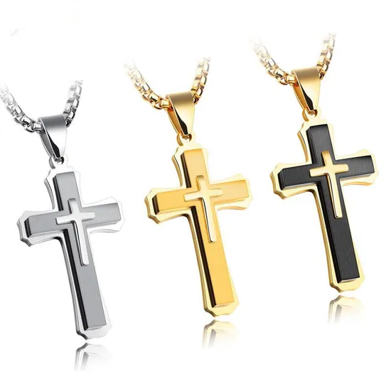 Stainless Steel Cross Pendant Necklace with Stainless Steel Chain for Mens 