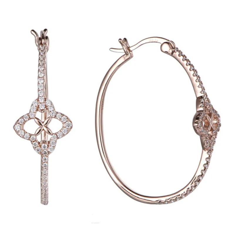 925 Sterling Silver Rose Gold Flower Hoop Fashion Earring