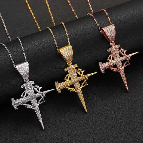 Hip Hop 925 Sterling Silver Vvs Moissanite Nail Cross Pendant 18K Gold Plated Diamond Hip Hop Cross Pendant Necklace 