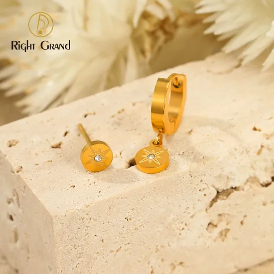 Stainless Steel Sparkle Star Round Stud Hoop Huggie Clip Drop Cute Dainty Women Earring 