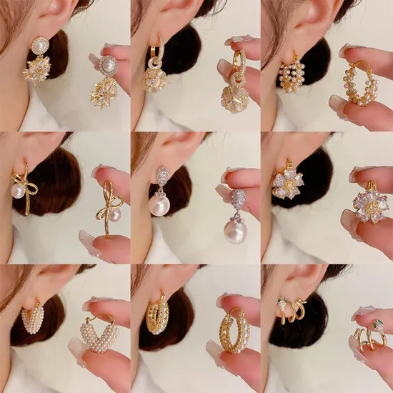 Fashion Earrings for Women, Latest Design 18K Gold Plated Jewelry, Diamond Stone Gold Hoop Earring Women 