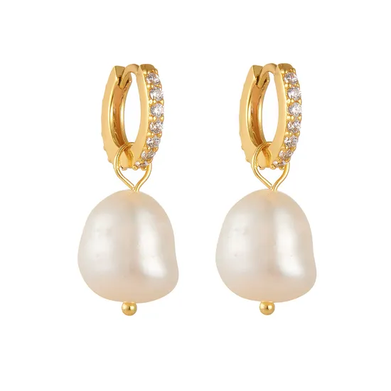 925 Sterling Silver Baroque Freshwater Pearl Hoop Huggie Drop Earrings